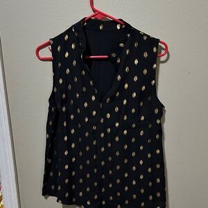 Chic Black and Gold Polka Dot Sleeveless Blouse